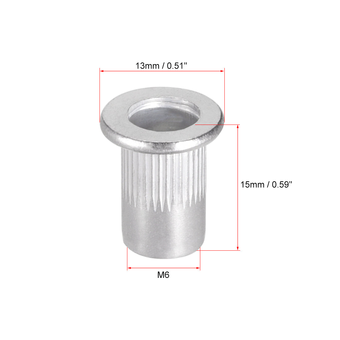 Harfington M6 Aluminum Alloy Rivet Nuts Flat Head Insert Nutsert 100 Pcs