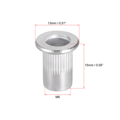 Harfington M6 Aluminum Alloy Rivet Nuts Flat Head Insert Nutsert 100 Pcs