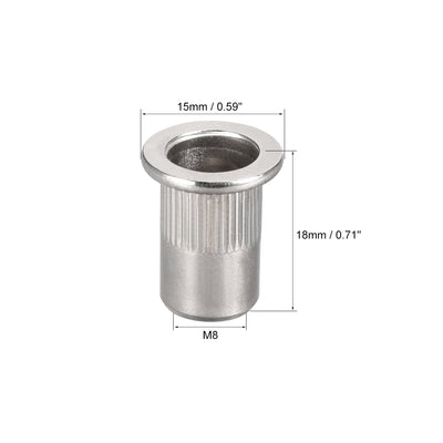 Harfington M8 304 Stainless Steel Rivet Nuts Flat Head Insert  20 Pcs