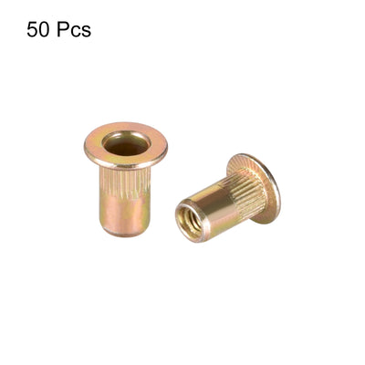 Harfington M3 Carbon Steel Rivet Nuts Flat Head Insert Nutsert Yellow Zinc Plated 50 Pcs
