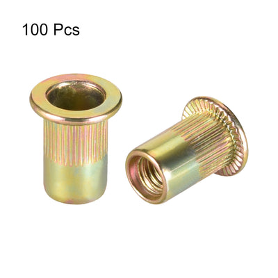 Harfington M6 Carbon Steel Rivet Nuts Flat Head Insert Dadi Yellow Zinc Plated 100 Pcs