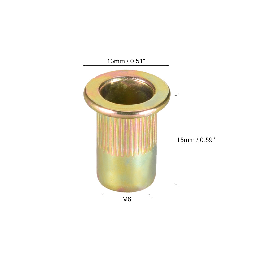 Harfington M6 Carbon Steel Rivet Nuts Flat Head Insert Dadi Yellow Zinc Plated 100 Pcs