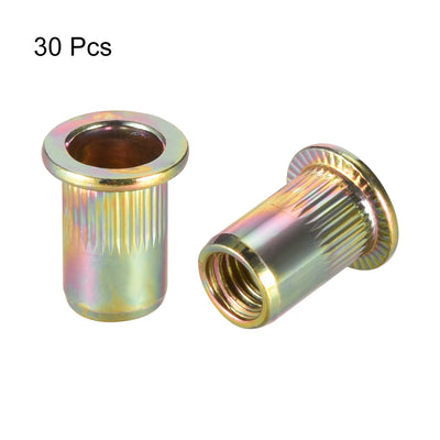 Harfington M8 Carbon Steel Rivet Nuts Flat Head Insert Dadi Yellow Zinc Plated 30 Pcs