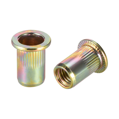 Harfington M8 Carbon Steel Rivet Nuts Flat Head Insert Dadi Yellow Zinc Plated 30 Pcs