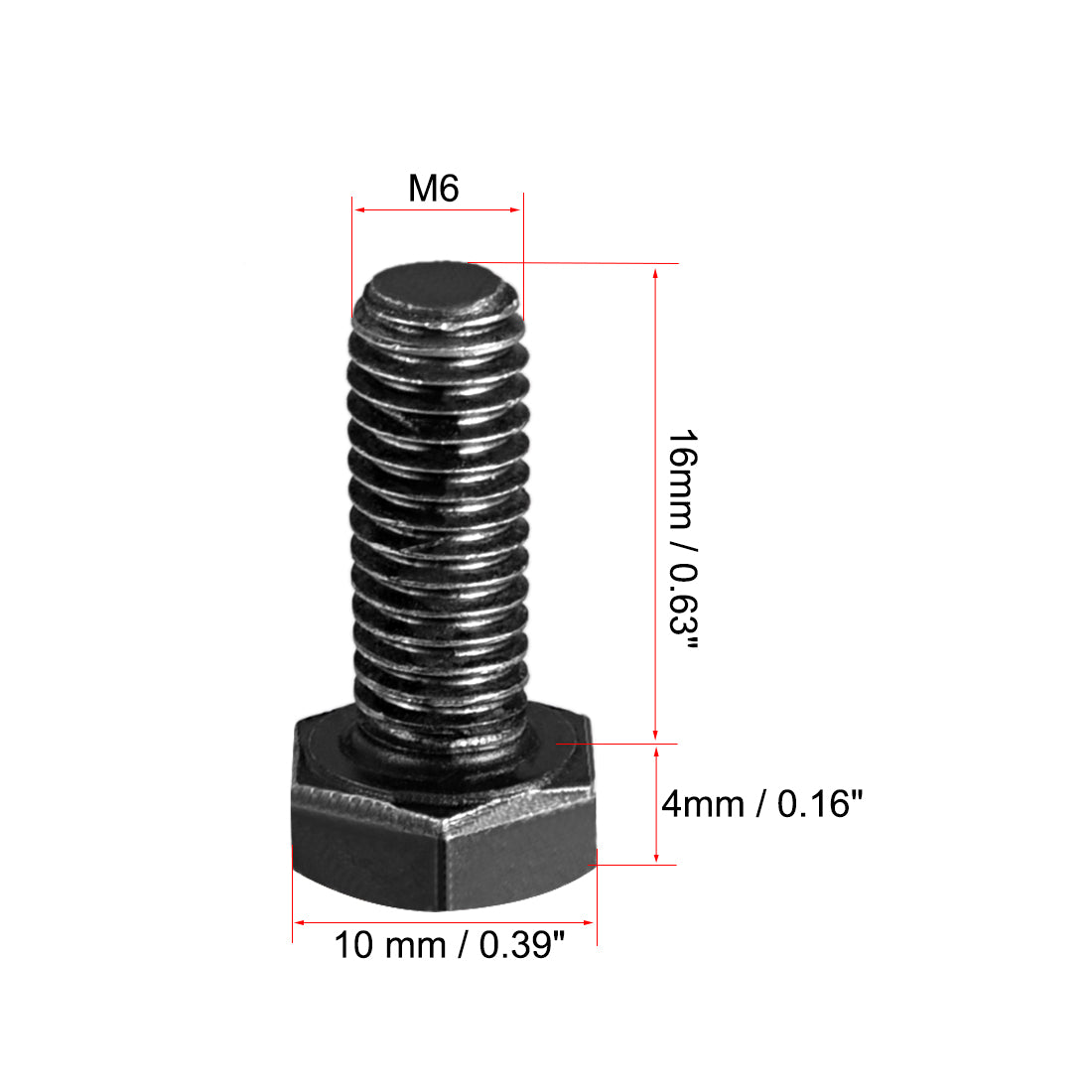 Harfington M6x16mm Hex Head Left Hand Screw Bolts Fastener Carbon Steel Black 5pcs