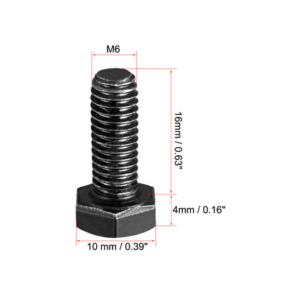 Harfington M6x16mm Hex Head Left Hand Screw Bolts Fastener Carbon Steel Black 5pcs