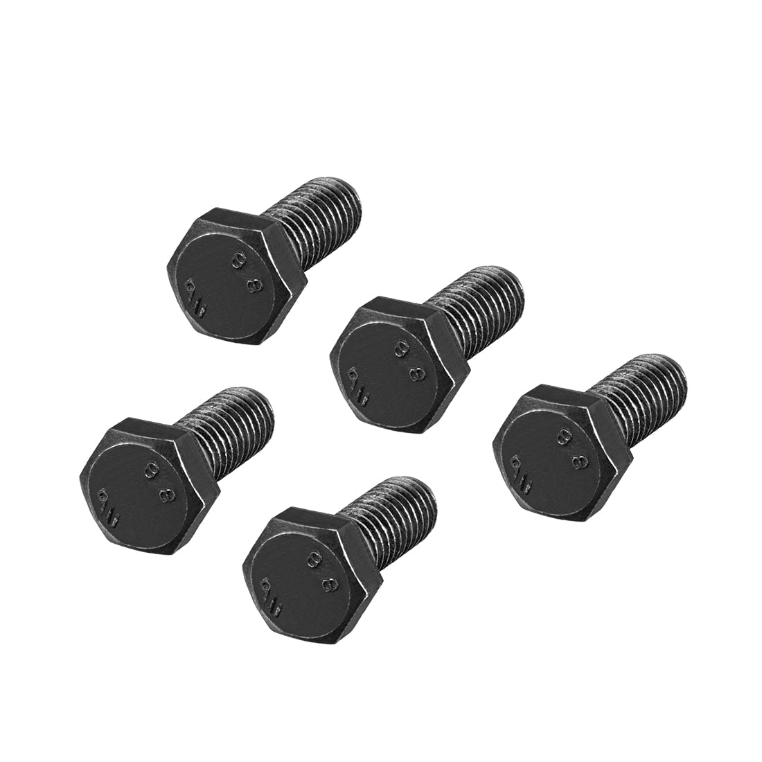 Harfington M6x16mm Hex Head Left Hand Screw Bolts Fastener Carbon Steel Black 5pcs