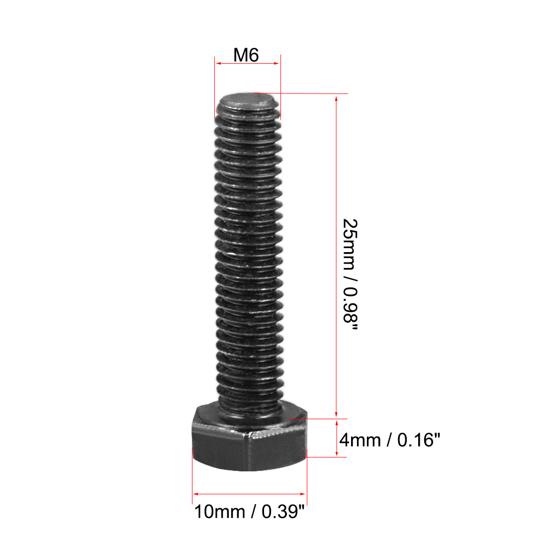 Harfington M6x25mm Hex Head Left Hand Screw Bolts Fastener Carbon Steel Black 3pcs