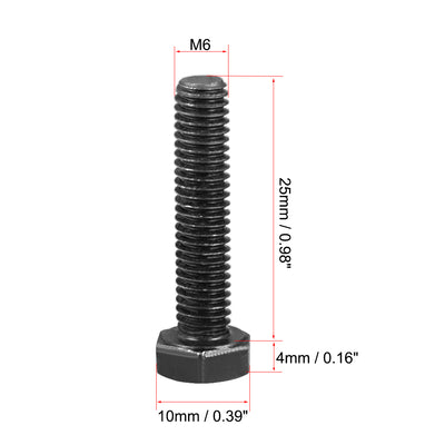 Harfington M6x25mm Hex Head Left Hand Screw Bolts Fastener Carbon Steel Black 3pcs