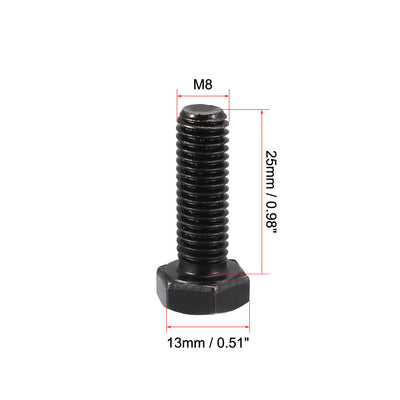 Harfington M8x25mm Hex Head Left Hand Screw Bolts Fastener Carbon Steel Black 3pcs