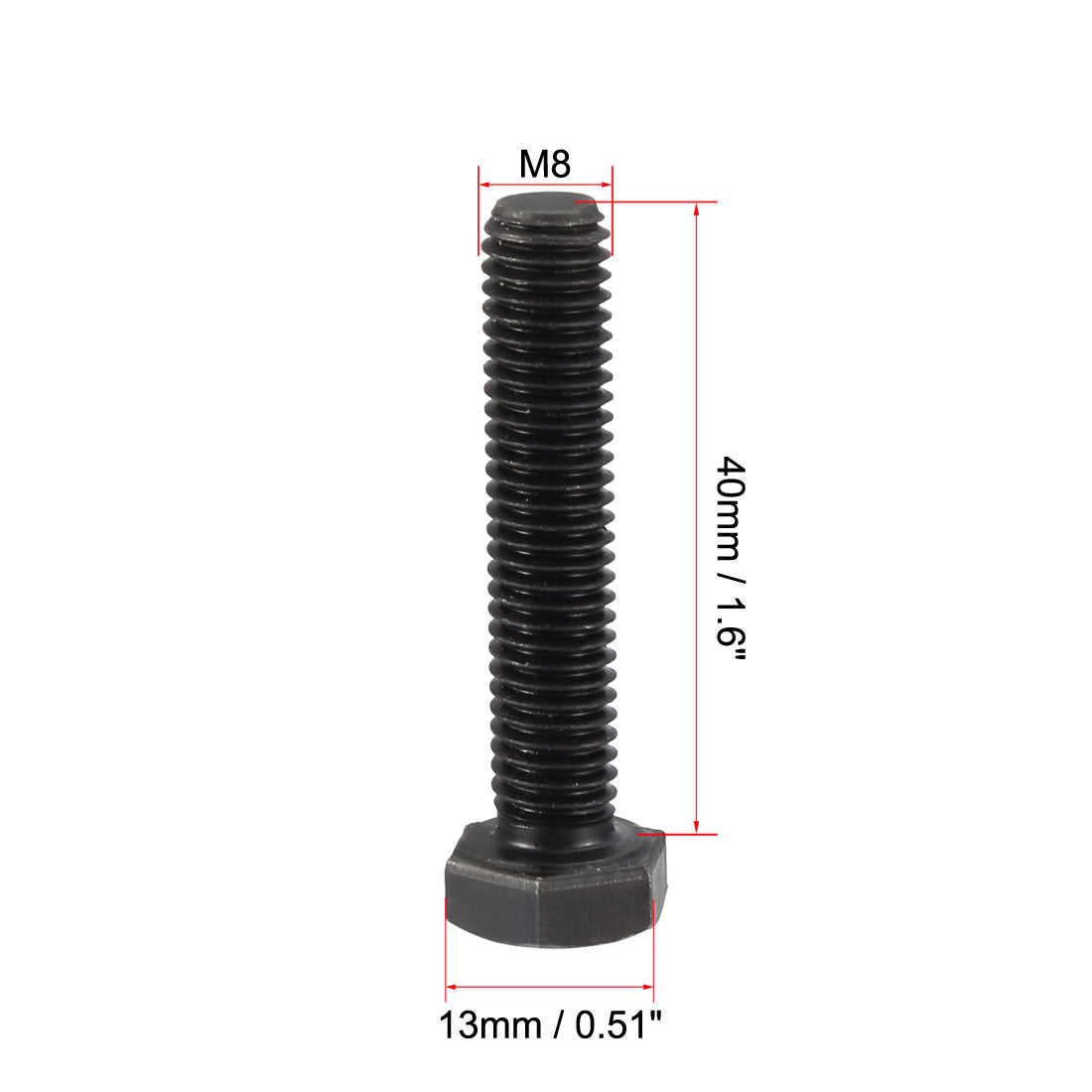 Harfington M8x40 mm Hex Head Left Hand Screw Bolts Fastener Carbon Steel Black 2pcs