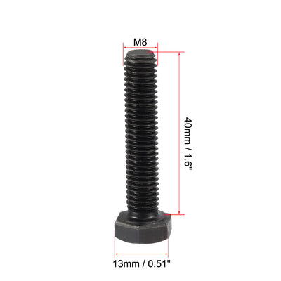 Harfington M8x40 mm Hex Head Left Hand Screw Bolts Fastener Carbon Steel Black 2pcs