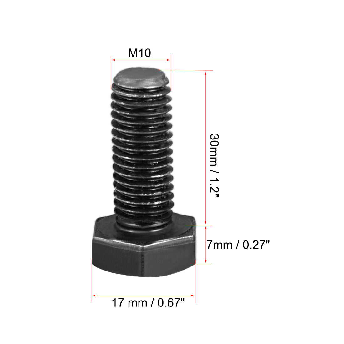 Harfington M10x30mm Hex Head Left Hand Screw Bolts Fastener Carbon Steel Black 2pcs
