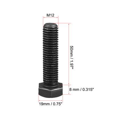Harfington M12x50mm Hex Head Left Hand Screw Bolts Fastener Carbon Steel Black pcs