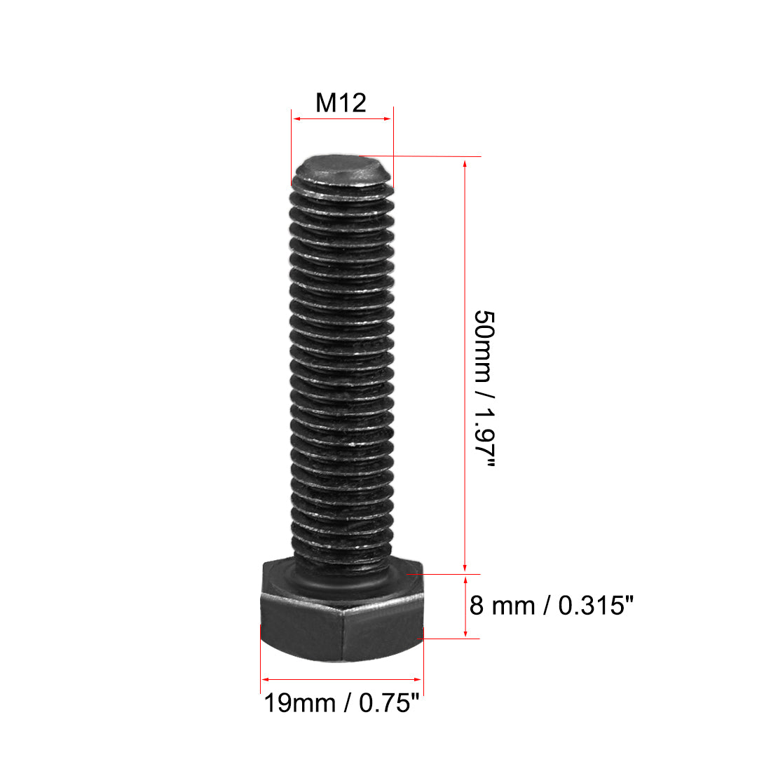 Harfington M12x50mm Hex Head Left Hand Screw Bolts Fastener Carbon Steel Black 2 pcs