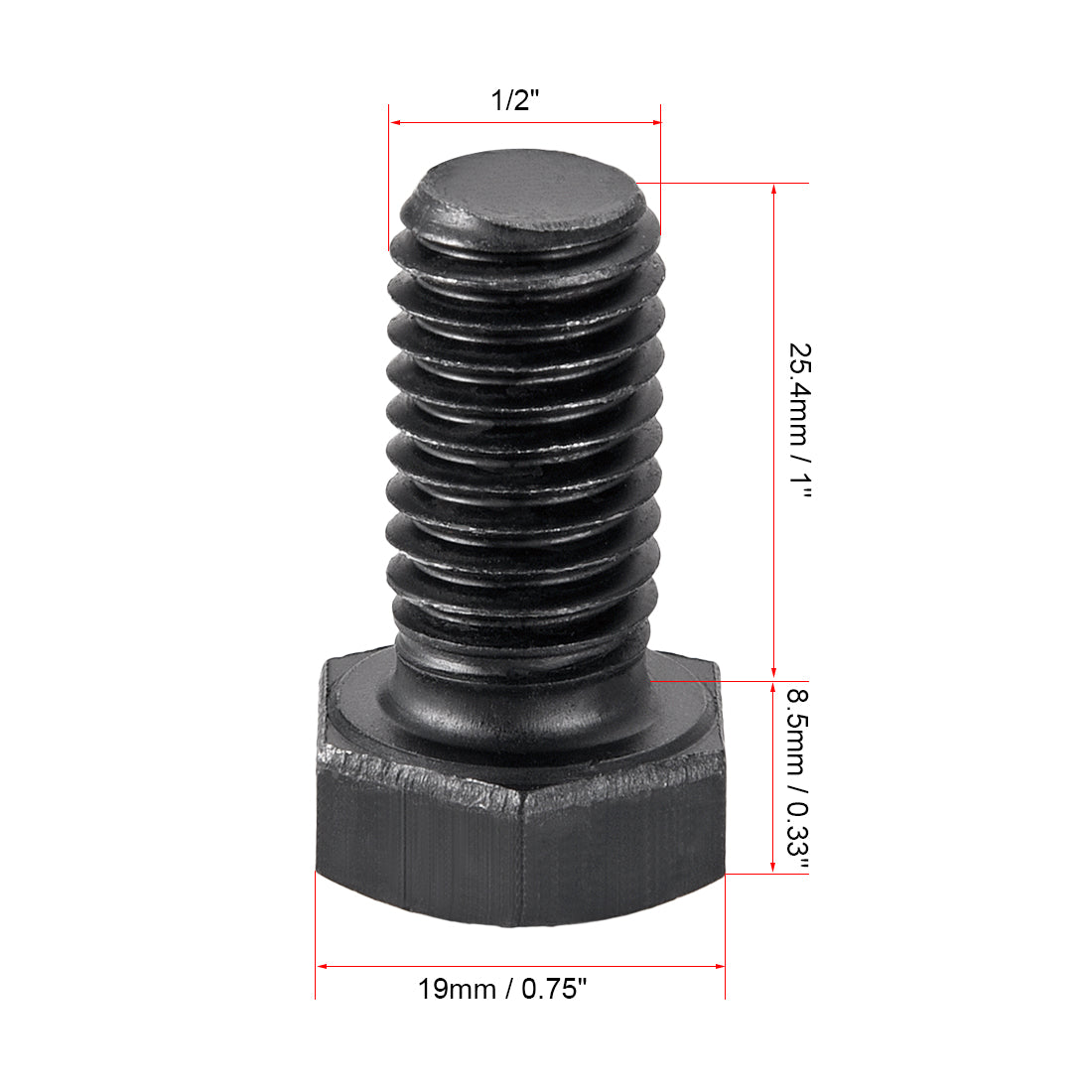Harfington 1/2''-13*1'' Hex Head Screw Bolts Fastener Grade 5 UNC Carbon Steel Black 2pcs