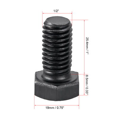 Harfington 1/2''-13*1'' Hex Head Screw Bolts Fastener Grade 5 UNC Carbon Steel Black 2pcs