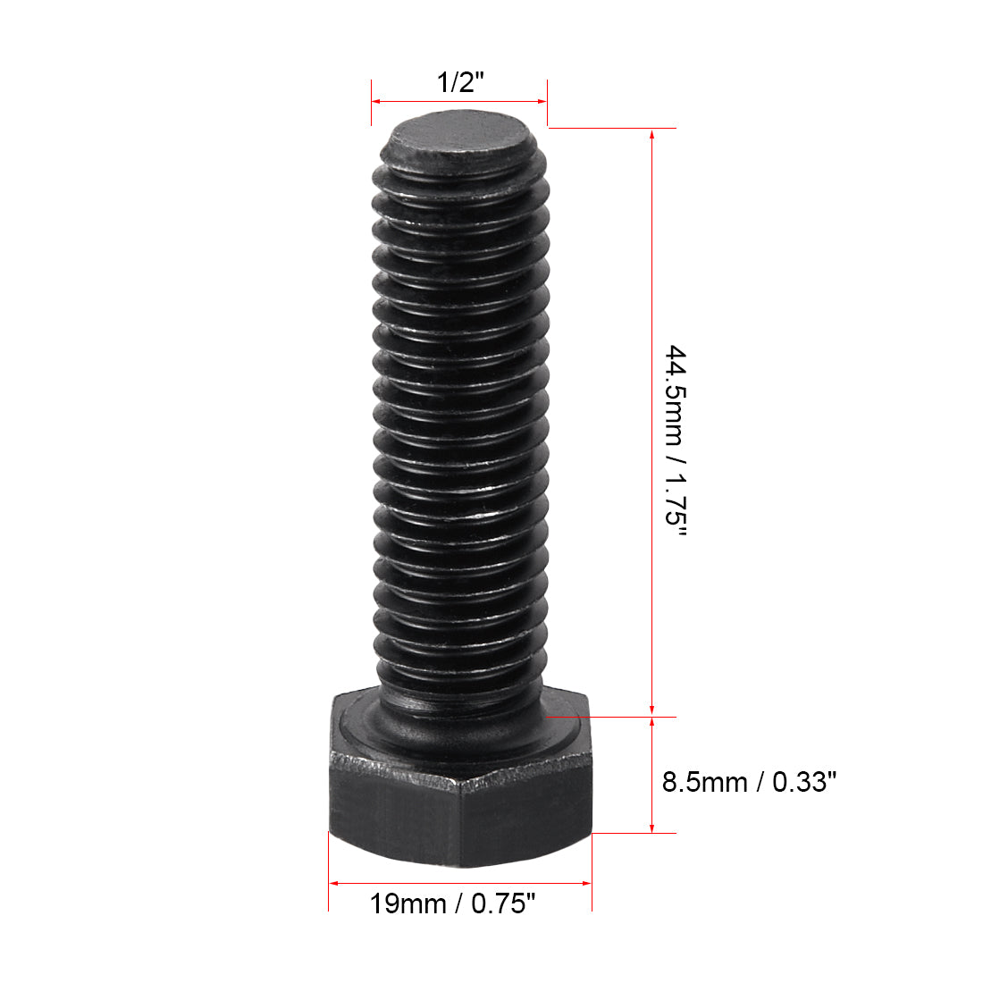 Harfington 1/2''-13*1-3/4'' Hex Head Screw Bolts Fastener Grade 5 UNC Carbon Steel Black 5pcs