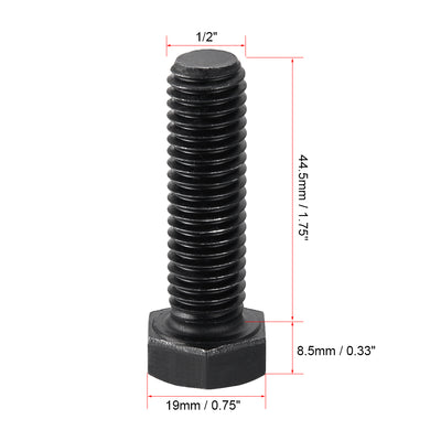 Harfington 1/2''-13*1-3/4'' Hex Head Screw Bolts Fastener Grade 5 UNC Carbon Steel Black 5pcs