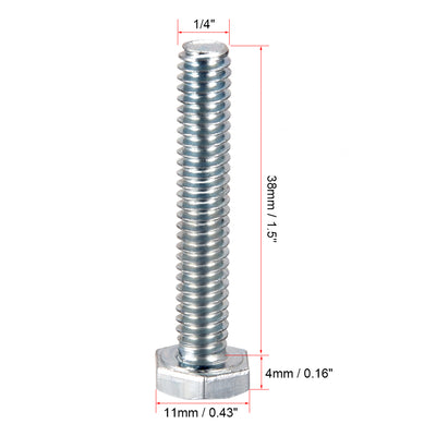 Harfington Hex Head Screw Bolts Carbon Steel 1/4"-20x1-1/2" Fastener Grade 5 UNC 20pcs