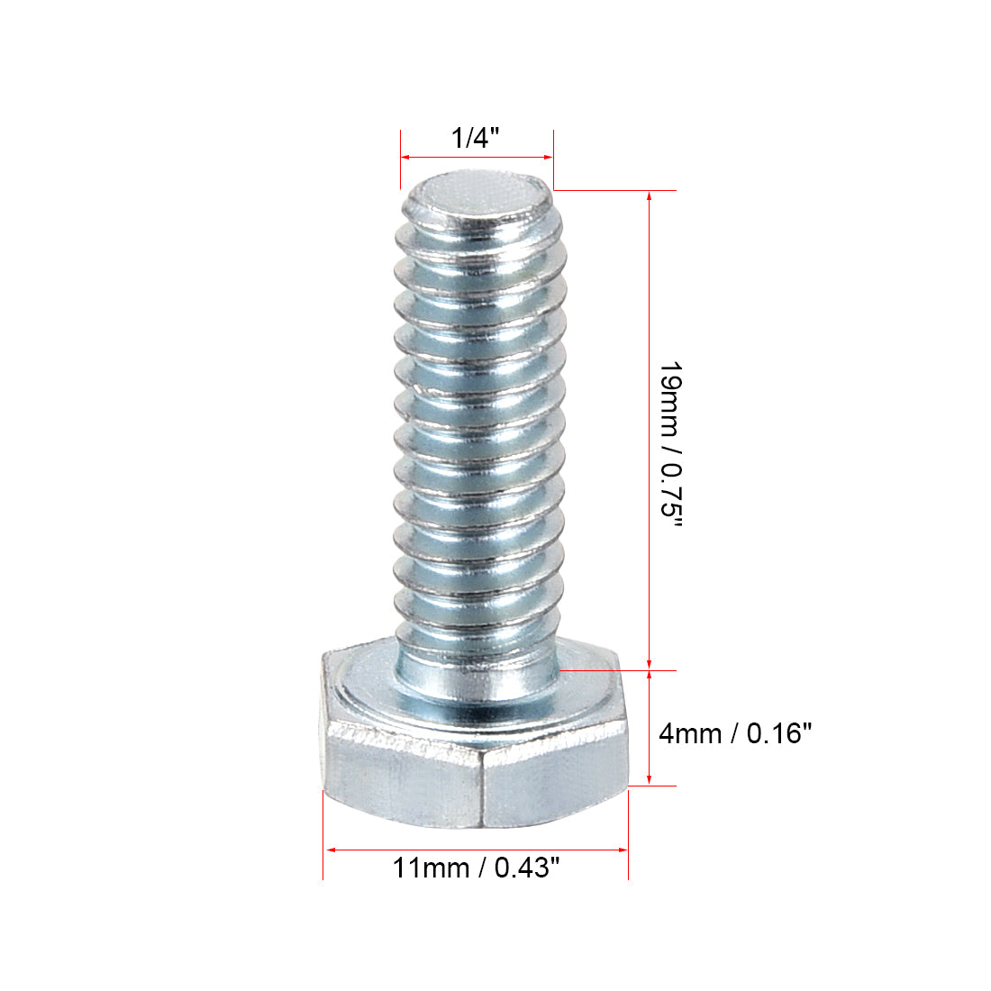 Harfington Hex Head Screw Bolts Carbon Steel 1/4"-20x3/4" Fastener Grade 5 UNC 20pcs
