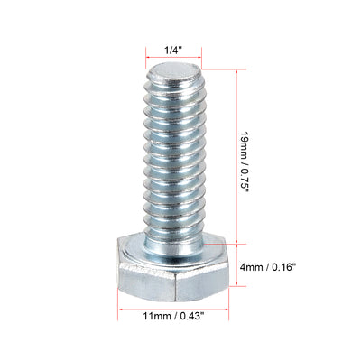 Harfington Hex Head Screw Bolts Carbon Steel 1/4"-20x3/4" Fastener Grade 5 UNC 20pcs