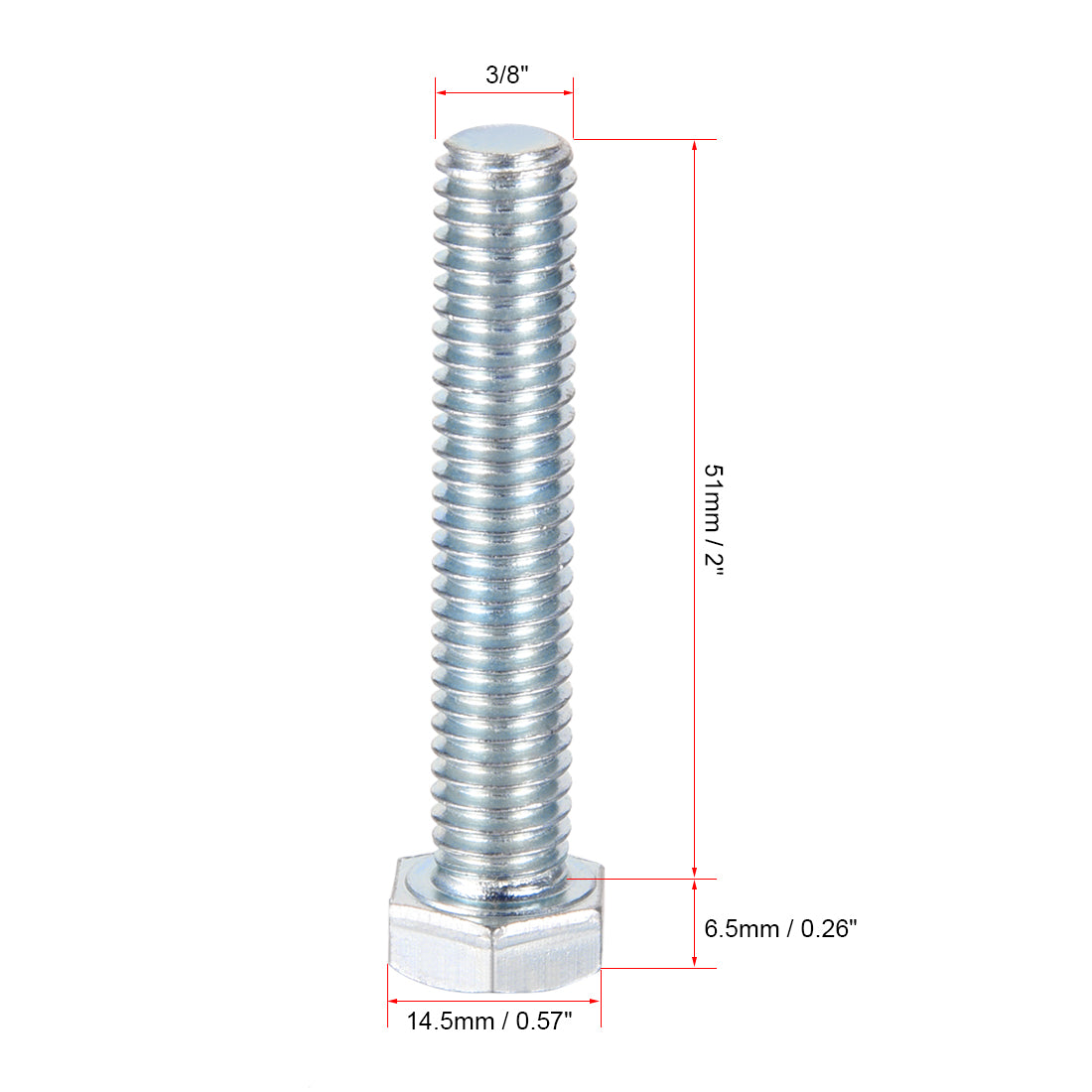 Harfington Hex Head Screw Bolts Carbon Steel 3/8"-16x2" Fastener Grade 5 UNC 5pcs