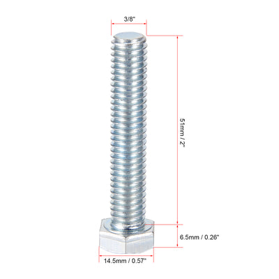 Harfington Hex Head Screw Bolts Carbon Steel 3/8"-16x2" Fastener Grade 5 UNC 5pcs