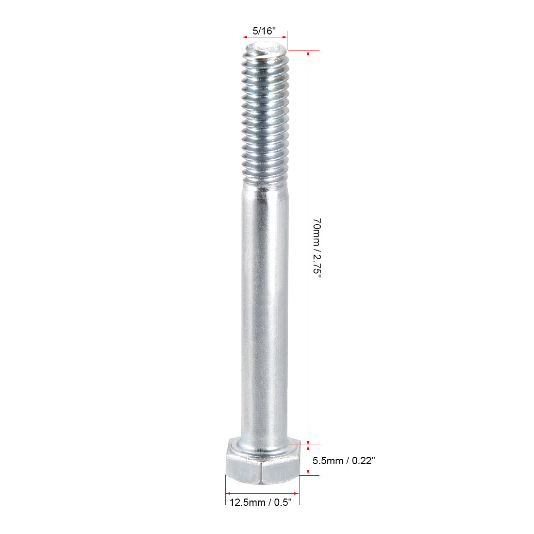 Harfington Hex Head Screw Bolts 5/16"-18x2-3/4" Fastener Grade 5 UNC Carbon Steel 5pcs