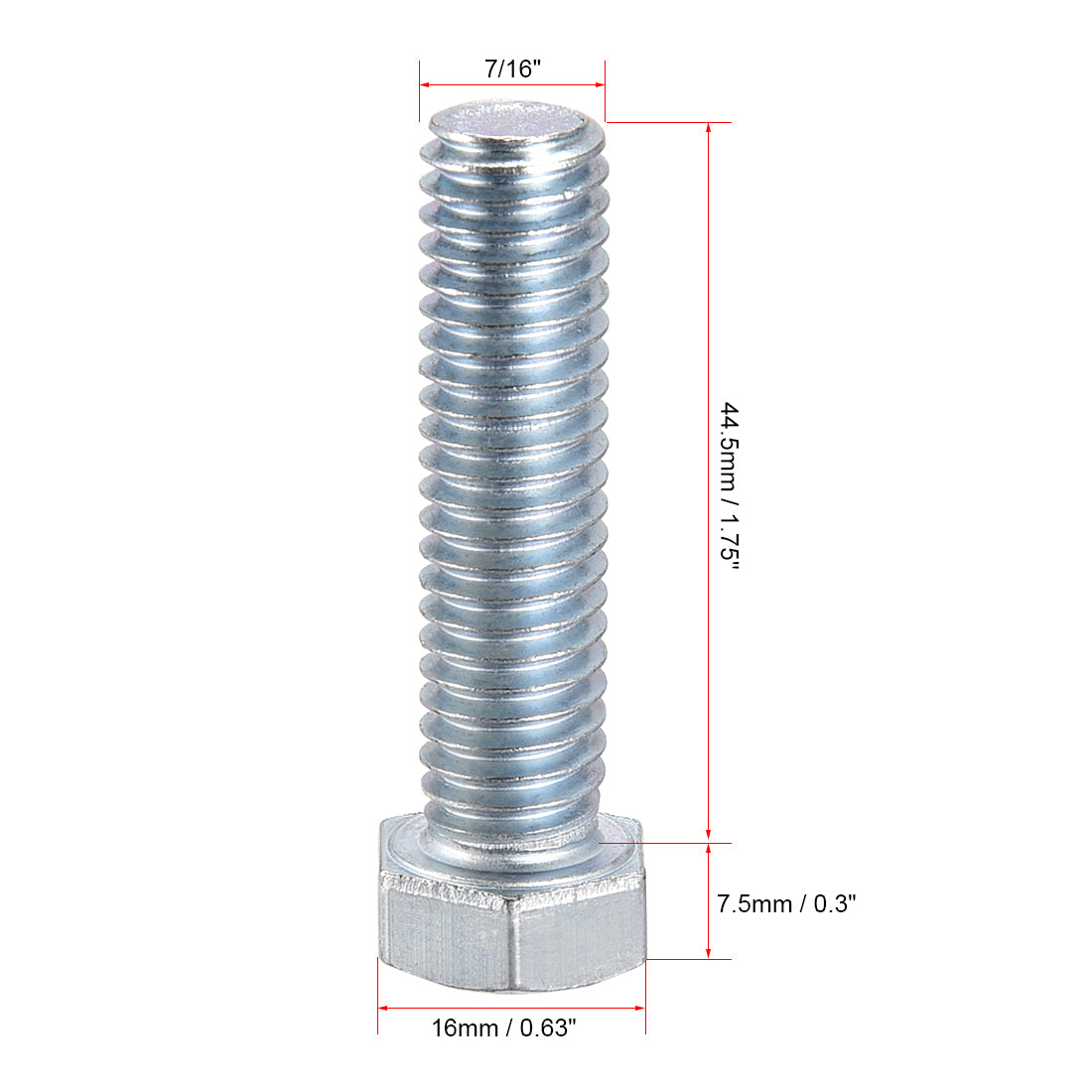 Harfington Hex Head Screw Bolts Carbon Steel 7/16"-14x1-3/4" Fastener Grade 5 UNC 5pcs