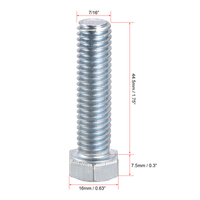 Harfington Hex Head Screw Bolts Carbon Steel 7/16"-14x1-3/4" Fastener Grade 5 UNC 5pcs