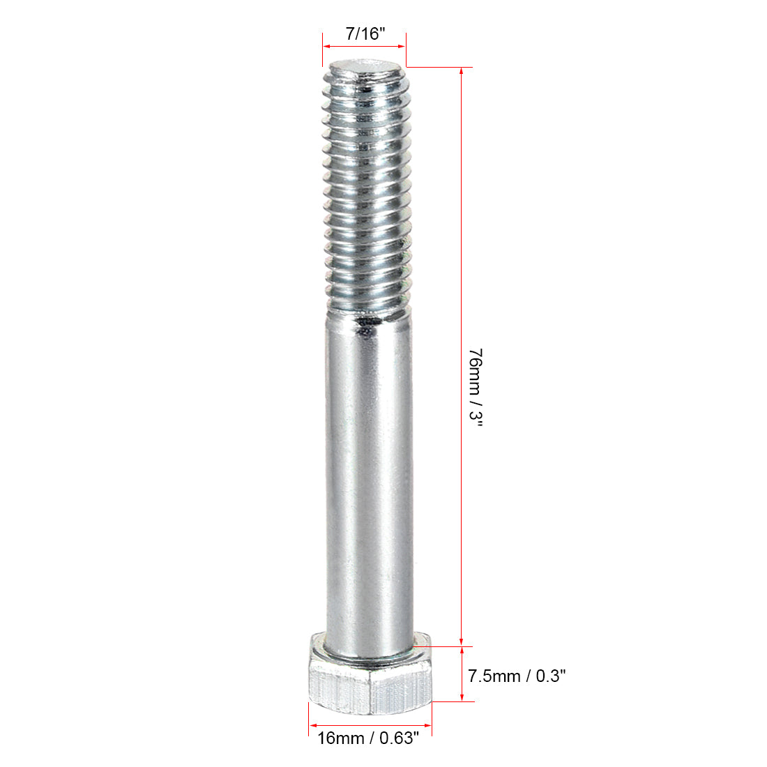 Harfington Hex Head Screw Bolts Carbon Steel 7/16"-14x3" Fastener Grade 5 UNC 3pcs