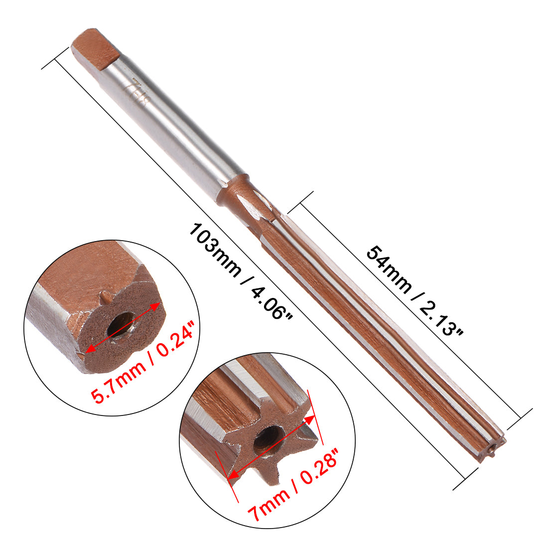 Harfington 7mm Hand Reamer Alloy Tool Steel H8 6 Straight Flutes Milling Cutter Tool