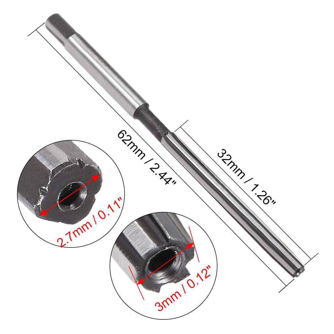 Harfington 3mm Hand Reamer Alloy Tool Steel H8 6 Straight Flutes Milling Cutter Tool