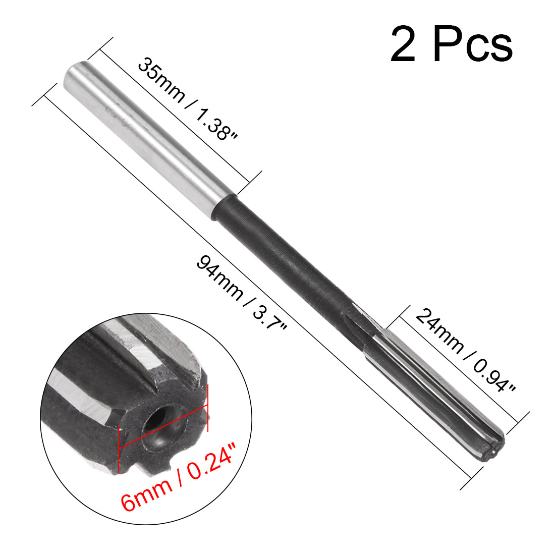 Harfington 6mm Chucking Reamer HSS H7 6 Straight Flutes Machine Milling Cutter Tool 2Pcs