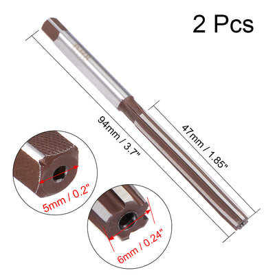 Harfington 6mm Hand Reamer Alloy Tool Steel H8 6 Straight Flutes Milling Cutter Tool 2Pcs