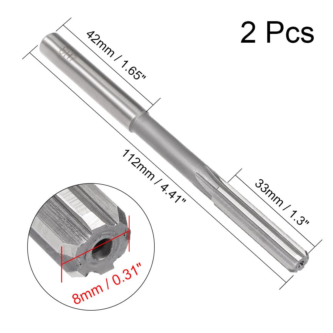 Harfington Straight Shank HSS H7 Chucking Reamer Machine Milling Cutter Tool 2Pcs