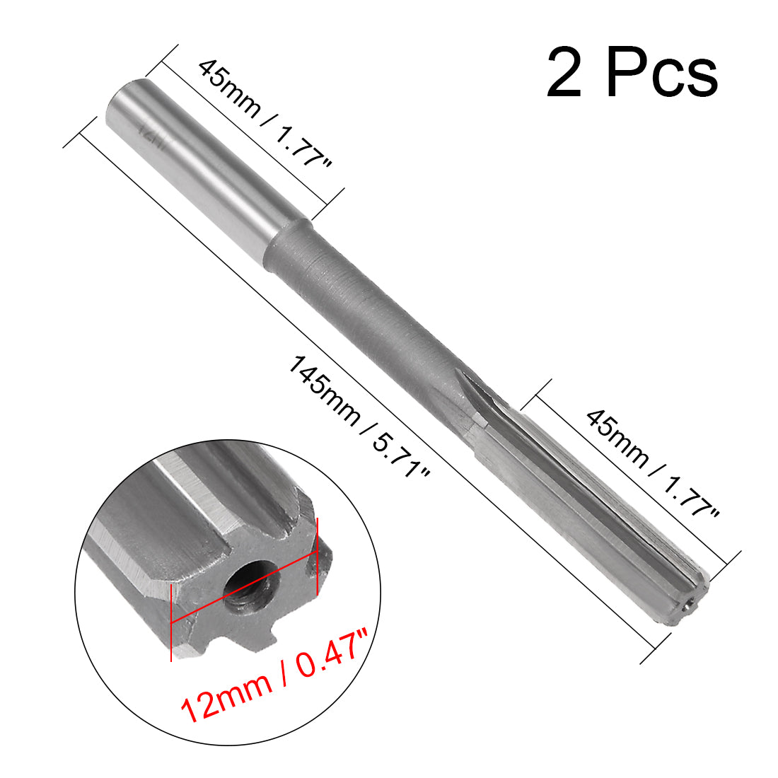 Harfington Straight Shank HSS H7 Chucking Reamer Machine Milling Cutter Tool 2Pcs