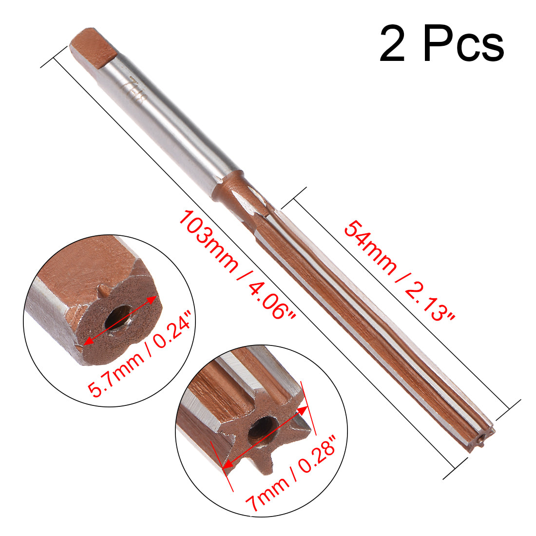 Harfington 7mm Hand Reamer Alloy Tool Steel H8 6 Straight Flutes Milling Cutter Tool 2Pcs