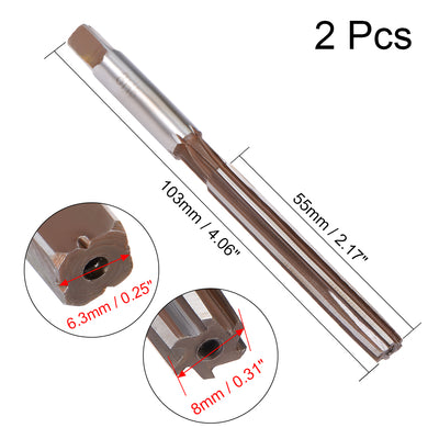 Harfington 8mm Hand Reamer Alloy Tool Steel H8 6 Straight Flutes Milling Cutter Tool 2Pcs