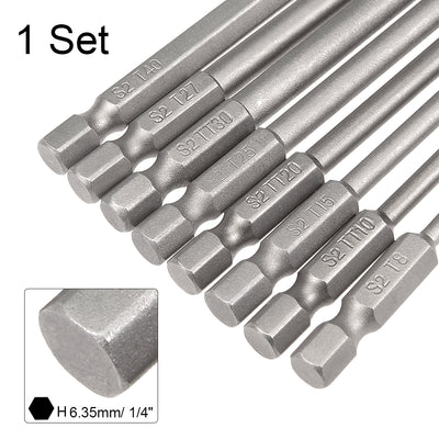Harfington 8pcs 1/4 Inch Hex Shank T8-T40 Torx Head Screw Driver Bit Set Security Tamper Proof Star 6 Point Screwdriver Kit Tools