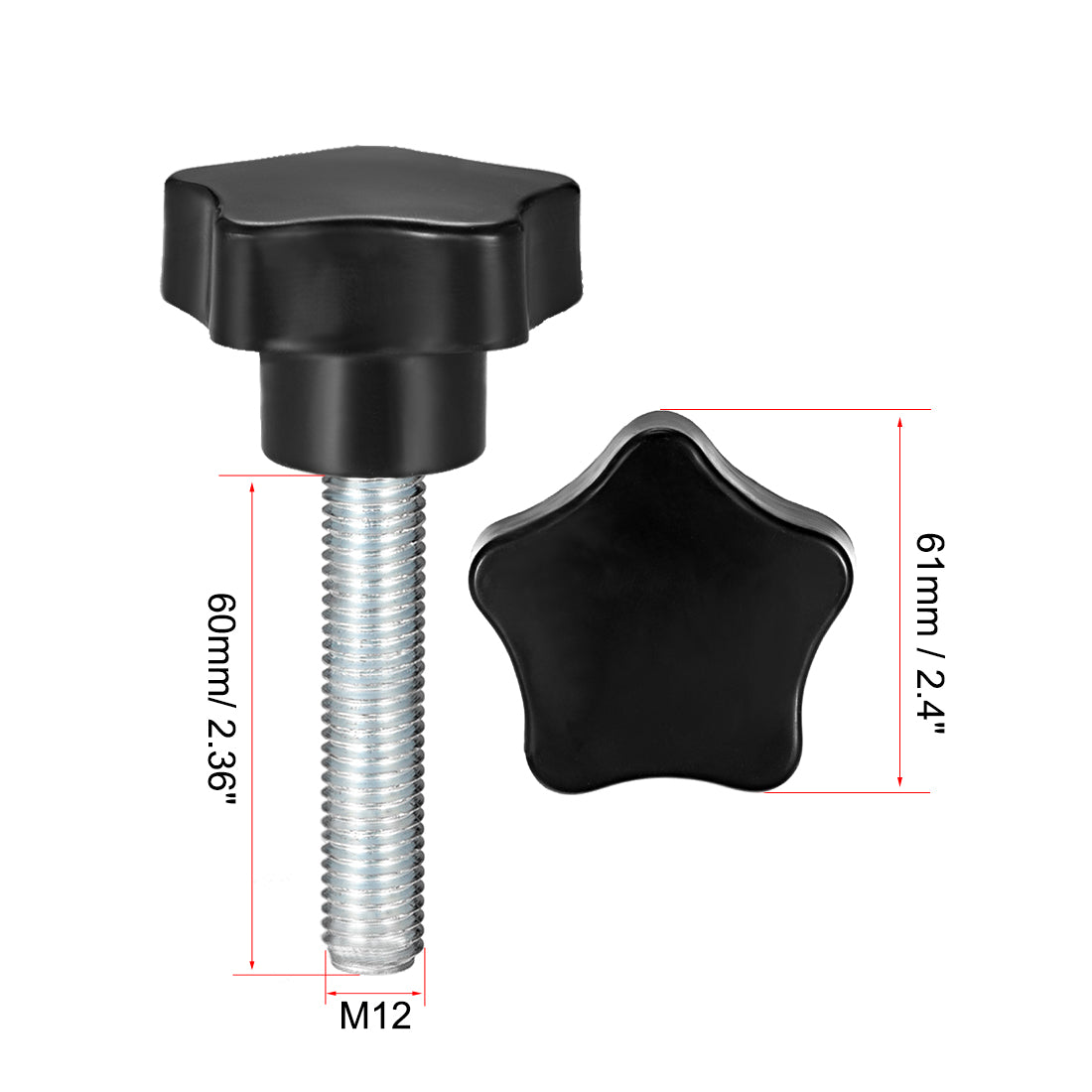 Harfington Star Knobs Grips Male Thread  Steel Zinc Stud Black Placement PP