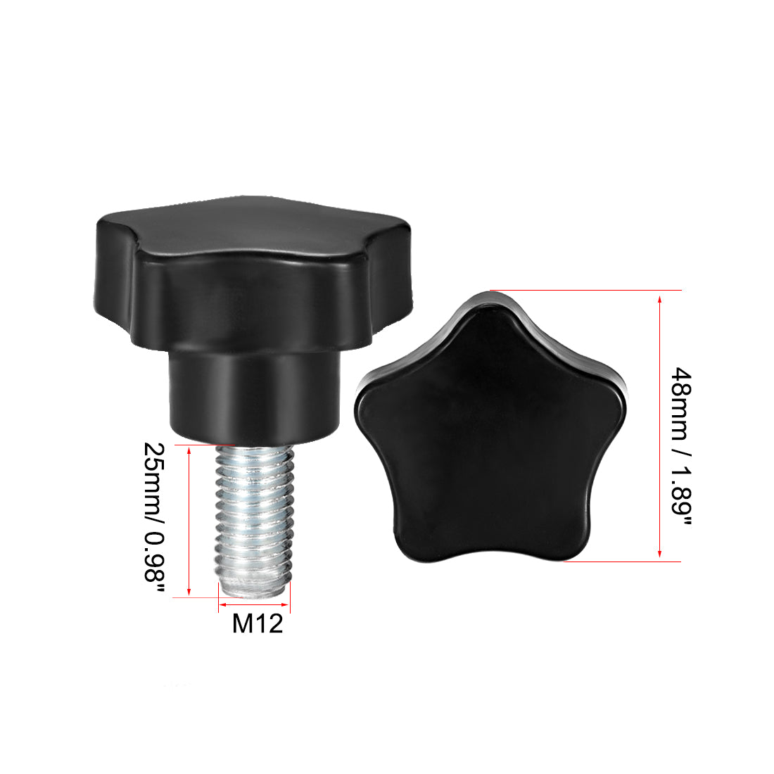 Harfington Star Knobs Grips Male Thread  Steel Zinc Stud Black Placement PP