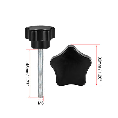 Harfington 5Pcs Star Knob Grip Male Thread  Steel Zinc Stud Black PP