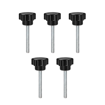 Harfington 5Pcs Star Knob Grip Male Thread  Steel Zinc Stud Black PP