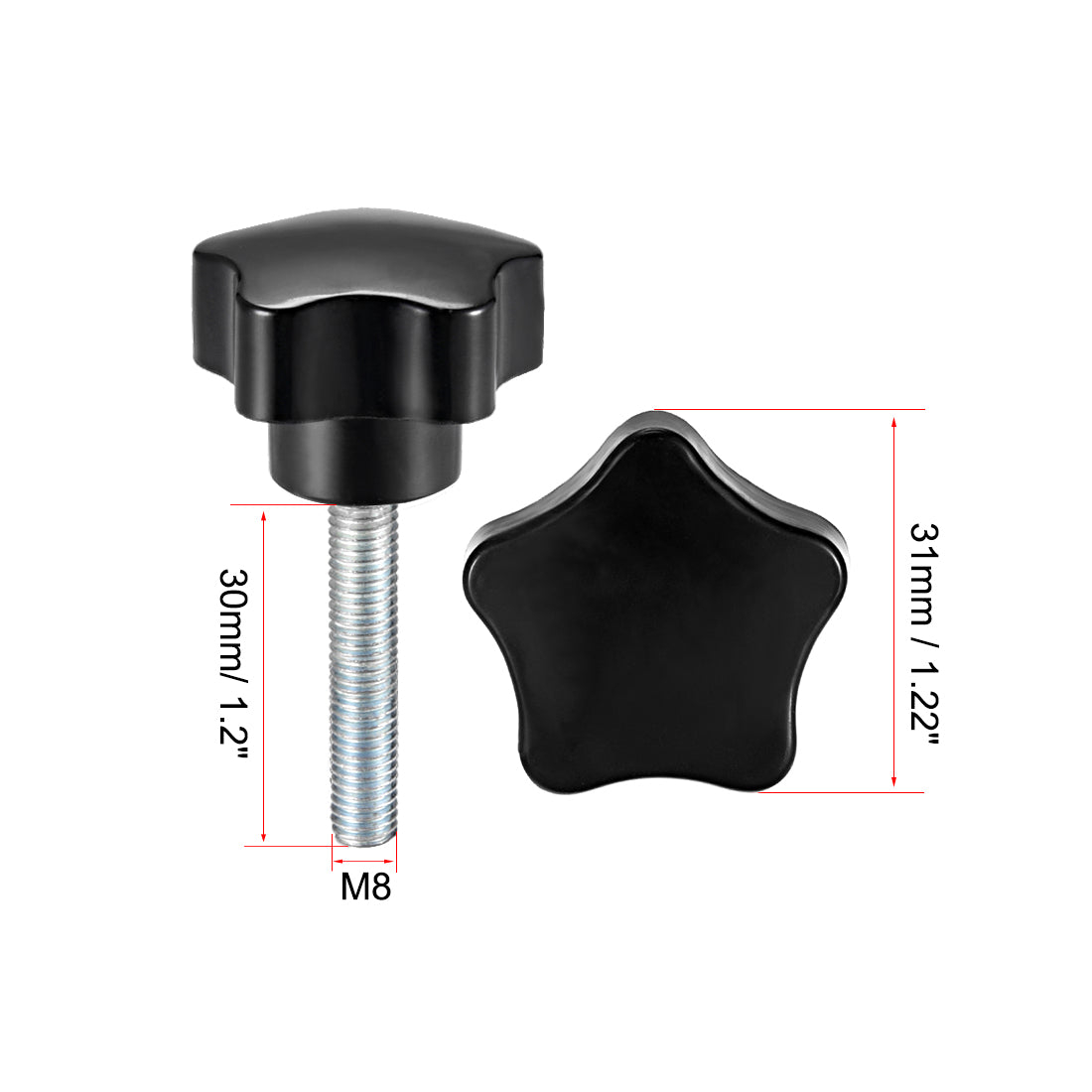 Harfington 10 Pcs Star Knobs Grips Male Thread Steel Zinc Stud Black PP