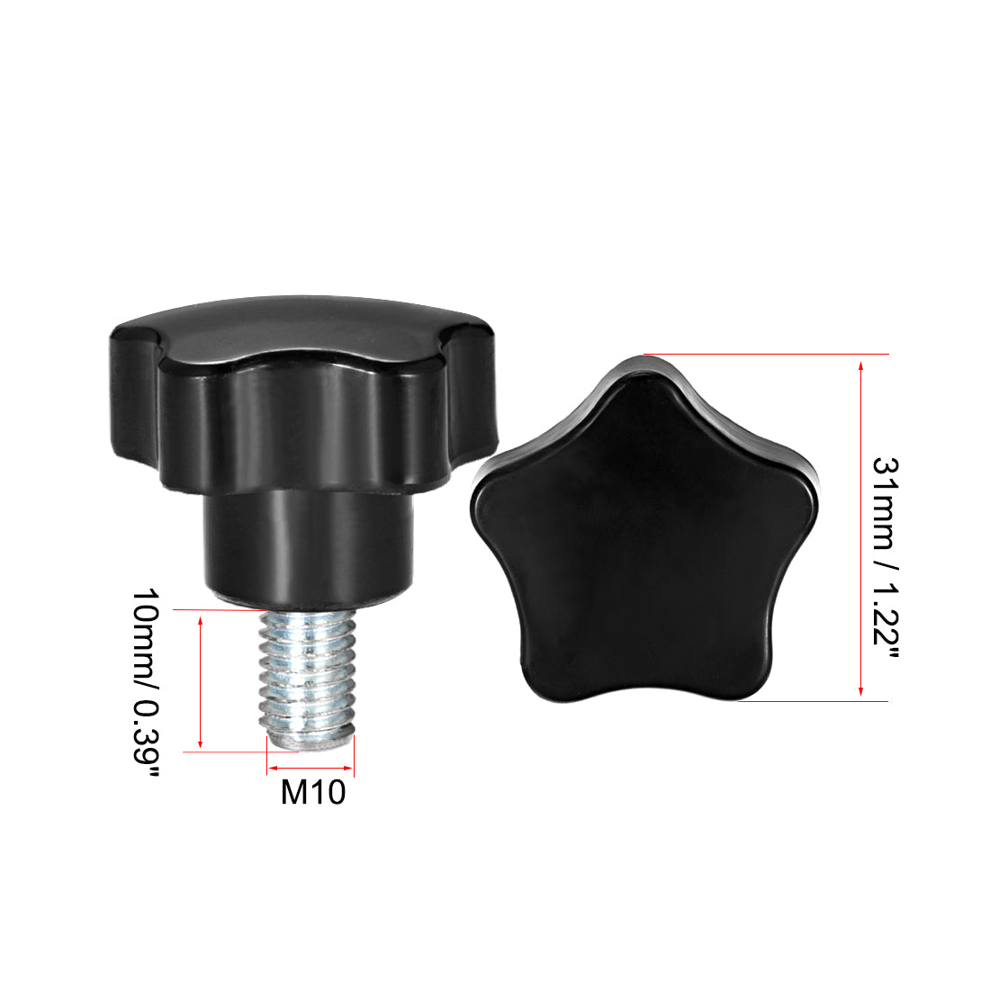 Harfington 5 Pcs Star Knobs Grip Male Thread  Steel Zinc Stud Replacement PP