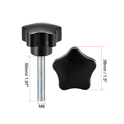 Harfington 3 Pcs Star Knob Grip Male Thread  Steel Zinc Stud Black PP