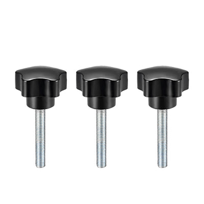 Harfington 3 Pcs Star Knob Grip Male Thread  Steel Zinc Stud Black PP
