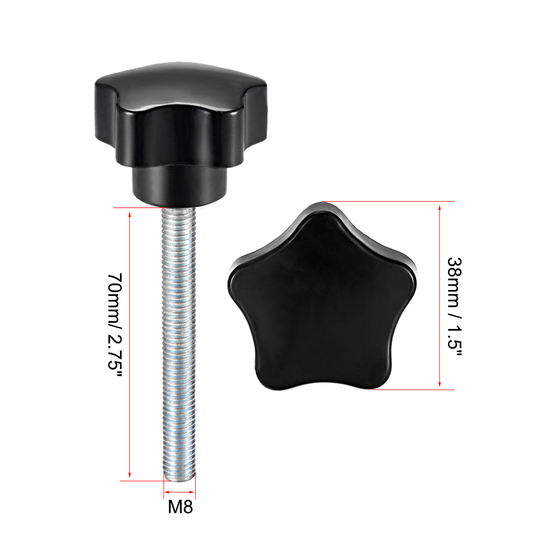 Harfington Star Knobs Grips Male Thread  Steel Zinc Stud Black Placement PP
